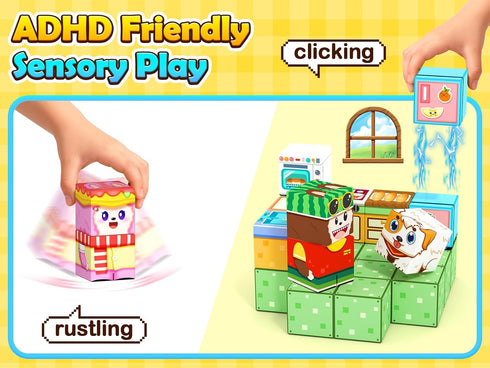 2-in-1 Gooidea Magnetic Blocks - Magnetic Building Blocks, Creative Building Craft, Sensory Clicking & Rustling, Travel