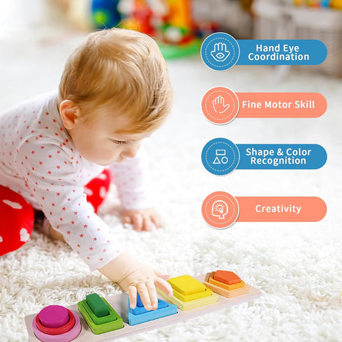 Montessori Toys for 1+ Year Old, Wooden Stacking Sensory Toys for Toddlers 1-3, Educational Sorting Toys for Gifts