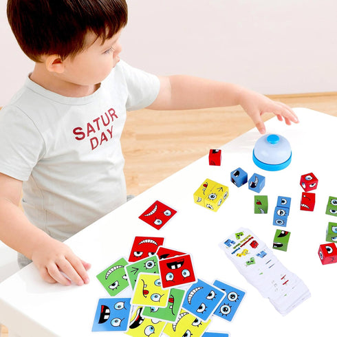 Safmord 3+ (64 16 1Bell) Montessori Puzzle Game for Kids - Wooden Face Changing Magic Cube Game, Educational Face