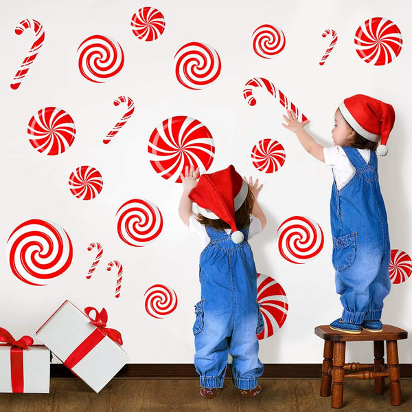 CIOEY Peppermint Floor Decals, 24 Large Stickers for Christmas Candy Land Party Decorations, Red and White