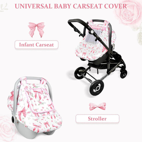 Car Seat Cover Baby Girls Winter, Dual Zipper Infant Carseat Covers with Breathable Mesh, Universal & Warm Protection
