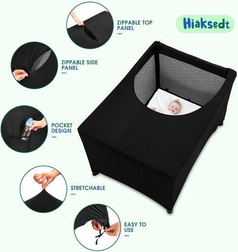 Pack Pack N Play Blackout Cover, Hiaksedt Crib Canopy Cover for and Play, Breathable Blackout Tent for Travel Crib