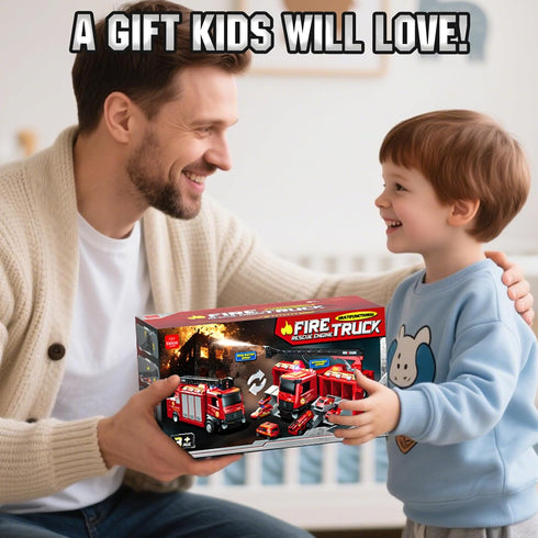 3 4 5 Playset 3+ Lehoo Castle Fire Truck Toy for Years Old Boys, Fire Trucks with Rotating Ladder, Realistic Lights