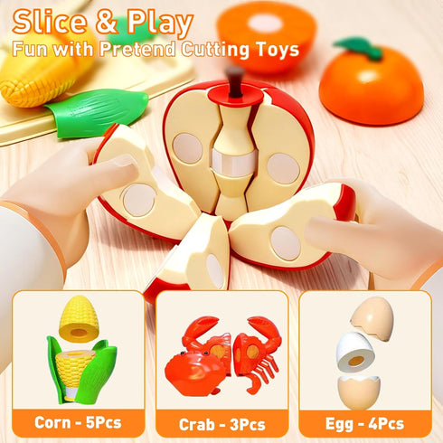 Sets Pretend Play Food for Kids Kitchen, Cutting Toy Food with Apple Basket, Play Kitchen Accessories for Toddlers