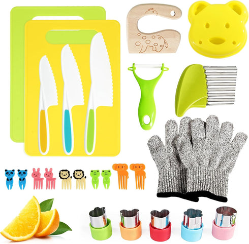 26 Pcs Kids Knife Set, Montessori Kitchen Tools for Toddlers' Real Cooking,