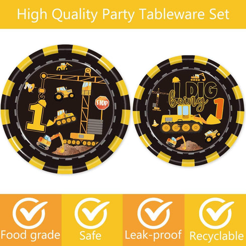 Wedec 162 1st 1 Pcs Construction Birthday Party Supplies Dump Truck One Tableware Includes Backdrop, Hanging Swirl