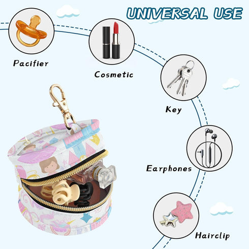 YETTASBIN Princess Elements Portable Pacifier Holder Case with Metal Hook Buckle & Zipper for Diaper Bag and Stroller