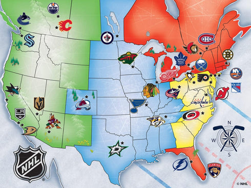 MasterPieces Sports Puzzle - All Teams 500 Piece Jigsaw Puzzle for Adults - NHL League Hockey Map - 21 x 15
