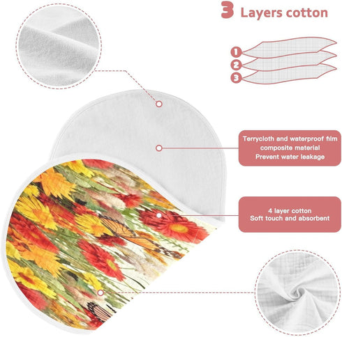 Bulletgxll Set 4, Birds and Flowers Unisex Baby Burp Cloths of Soft Absorbent Organic Cotton Muslin Burping Cloths