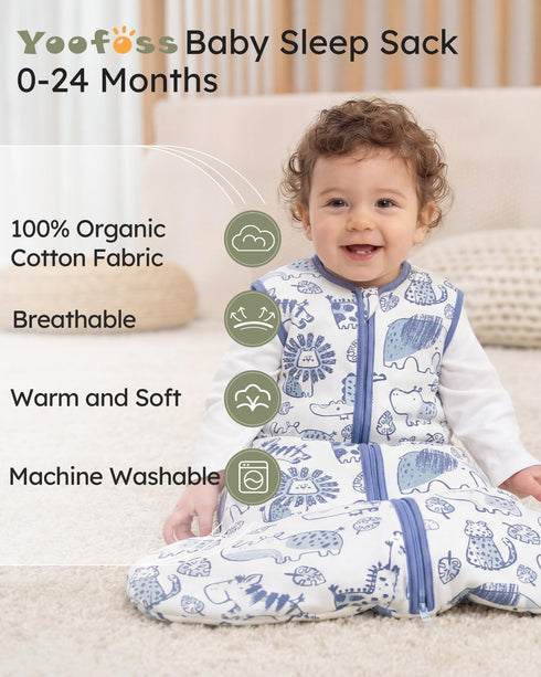 18-24 1.5 2-Way 100% Yoofoss Baby Sleep Sack Months, Tog Baby Wearable Blanket with Zipper, Cotton Organic Fabric