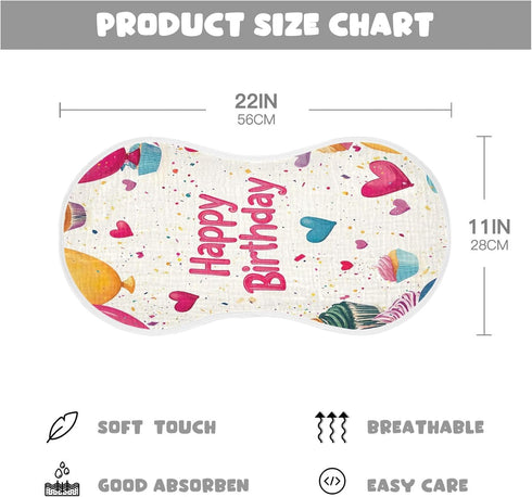 YETTASBIN Happy Birthday Muslin Baby Burp Cloth, Super Soft Absorbent Cotton Burp Rag Baby Bibs Feeding Cloth