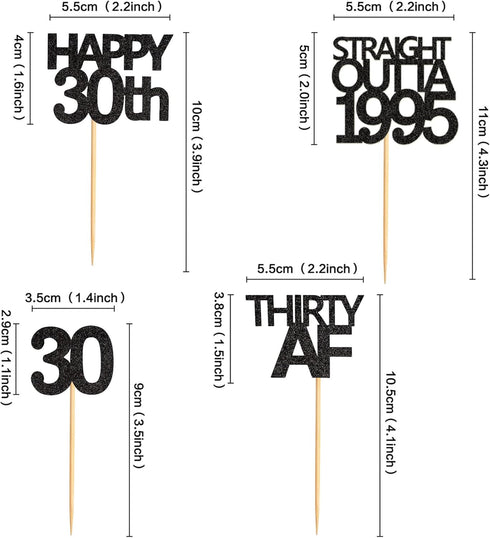 48 Pack Black Straight Outta 1995 Cupcake Toppers, 30th Birthday Party Decoration
