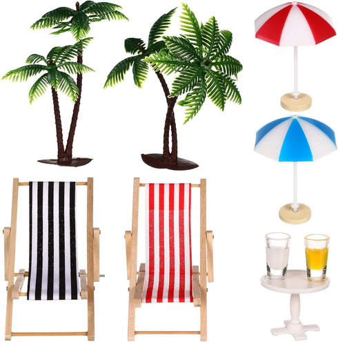 Mini Umbrella Palm Chair Beach Miniature Accessories for Dollhouse Outdoor Decorations