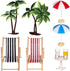Mini Umbrella Palm Chair Beach Miniature Accessories for Dollhouse Outdoor Decorations