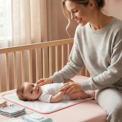 Portable Diaper Changing Pad for Baby - Waterproof Compact Changing Mat with Wrist Strap - Wipeable Travel Changing Pad