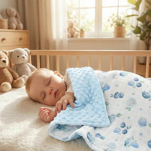 illikkuyax Baby Boys Girls Minky Blanket with Muslin Cotton Front and Dotted Fleece Backing, Soft Nursery Receiving