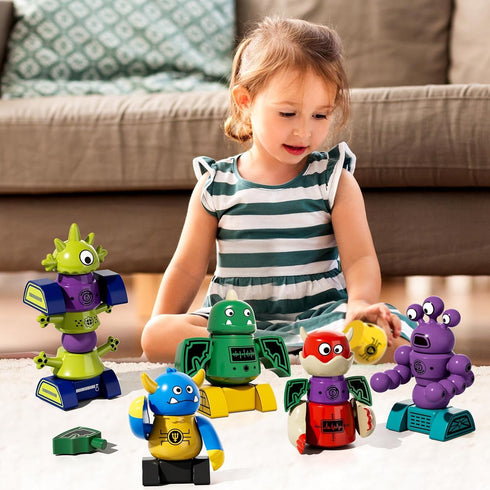 3-5 5-7 Set 3-8 MSKOLER Magnet Robot Toys for Kids - Magnetism Stacking Transform Boys Toys for Ages with Storage Box