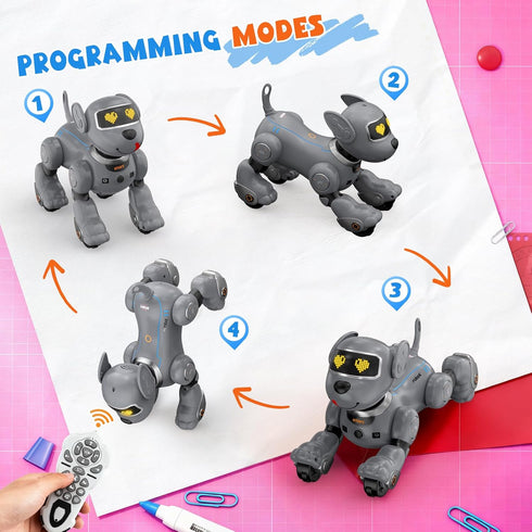 Programmable PRANITE Robot Dog, Remote Control Dog Toy for Kids with One-Key Following, Voice Control, Touch, Dance