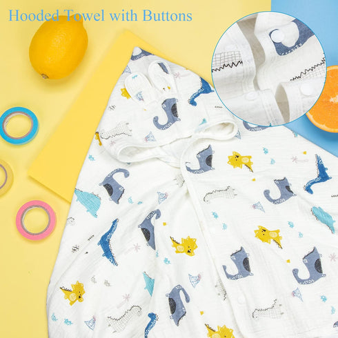 REMASS 6-Layer 25x51inches 0-4 Muslin Hooded Towel Made from Organic Cotton Cotton Bath Towel, Soft Bath Towels