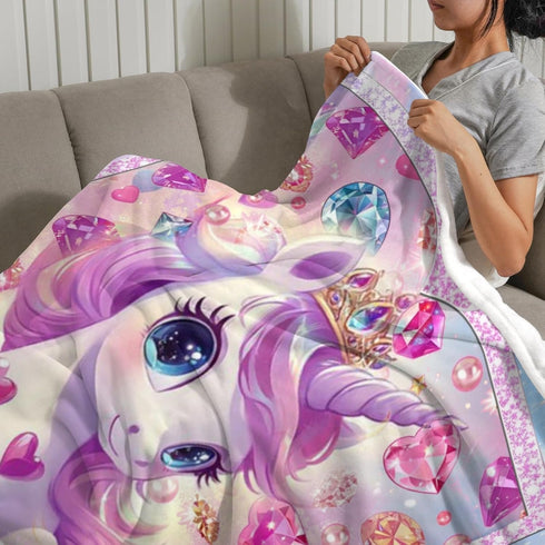 Personalized Baby Blanket with Unicorn Pattern for Girls, Custom Kids Blanket with Name, Customized Receiving Swaddle
