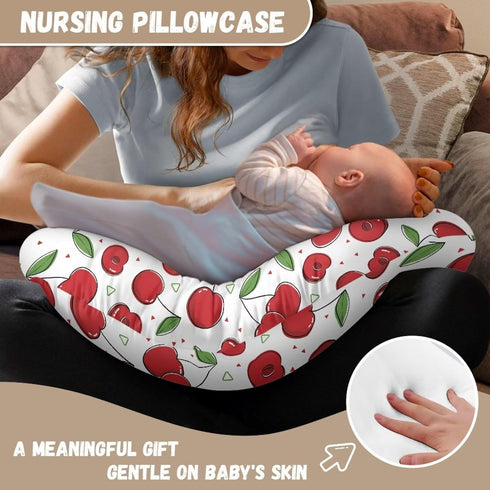 Nursing Pillow Cover Cherries Breast Feeding Pillows for Babies Boys & Girls Soft Breathable Nursing Pillow Case U