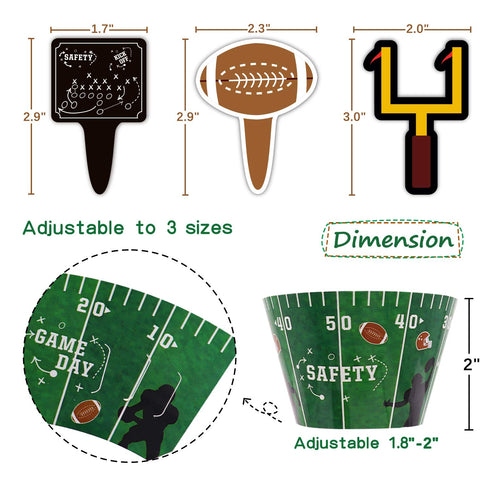 24 Packs Football Cupcake Toppers and Wrappers for Birthday Sports Game Day Sunday Party Decoration Supplies