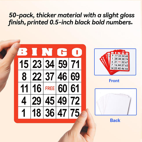 50-Pack Multi-Color Bingo Game Cards Set with Easy Read Numbers, Reusable Paper Sheets for Game Nights