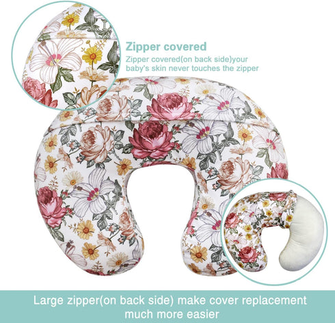 (2 Pack) Floral Minky Slipcover for Nursing Pillow - U Shape Cover for Baby Boy or Girl