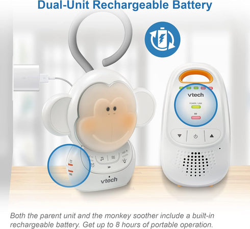 VTech DM1411 Audio Baby Monitor & Portable Soother Dual-Unit Rechargeable Battery, Long Range, Soft-Glow Night Light