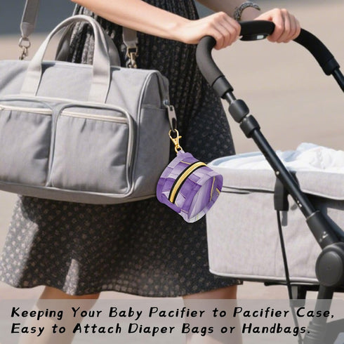 Purple Texture Round Pacifier Storage Case with Zipper, Portable Pacifier Case for Travel, Diaper Bag & Purse, Pacifier