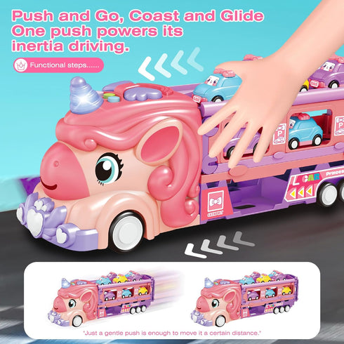 Zlreswer 3 4 5 6 7 3+ Car Toys for Year Old Toddler Girl, Toys Truck & Foldable Race Track Car Toys with Light & Sound