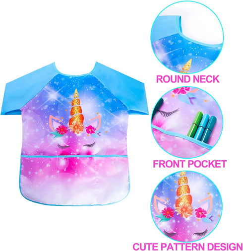 Fiodrimy Kids Art Smock, Waterproof Toddler Smock with 3 Pockets for Age 2-7 Years