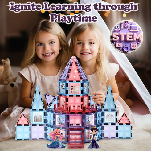 Frozen Magnetic Tiles for 3-8 Year Old Girls, Birthday Gifts, Princess Building Blocks Castle Set for Creative Play