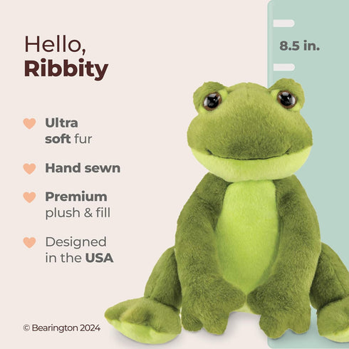 8.5" Bearington Ribbity Plush Frog Stuffed Animal - Realistic Soft Green Tree Body Frog Plushie with Beanbag Weight