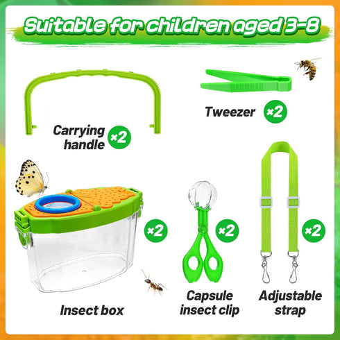 2 Sets Kids Bug Habitat Outdoor Explorer Kit, Gifts with Handle and Strap for Kids Age 3-8, Outdoor Adventure Toys