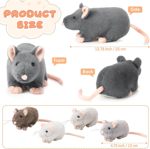 5 Pcs Mouse Stuffed Animals Set - 14'' Large Mommy Rat Plush with 4 Small Mouse Babies for Kids Birthday