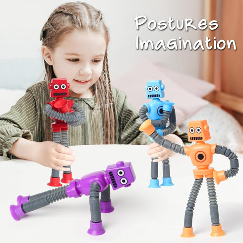 Fpjlokf 4 3-9 Pcs Telescopic Suction Cup Robot Toy, Coolest Pop Tubes Sensory Toys for Toddlers, Educational Fidget