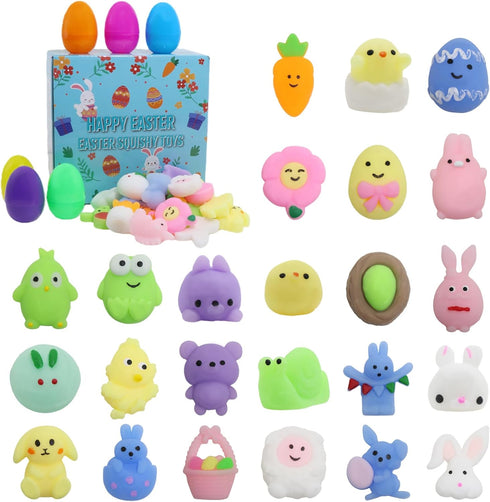24 Pcs Easter Eggs with Mochi Squishy Toys, Animal Stress Reliever Squishy