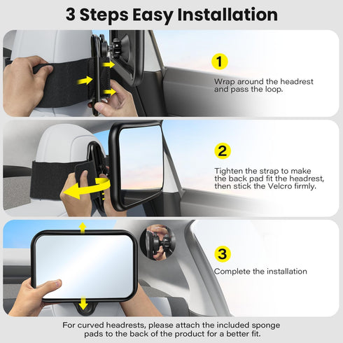 360 Fixed Headrest Car Mirror for Baby Rear Facing Fit Tesla and Other Models Shatterproof Baby Mirror for Car Back