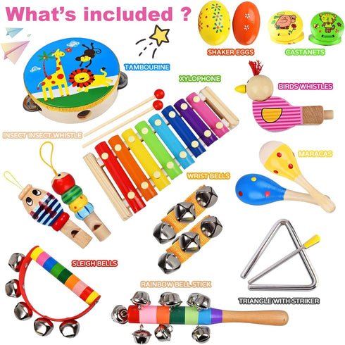 Set, 20 Set Kids Musical Instruments Pcs Toddler Wooden Percussion Instruments for Baby Children with Tambourine