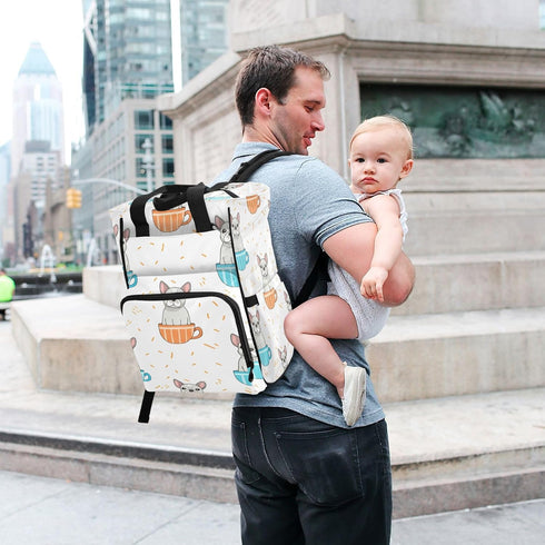 YANENDIE Backpack, Backpack Backpack Bulldogs Teacups Pastel Diaper Bag Unisex Travel Baby Diaper Bags with Stroller