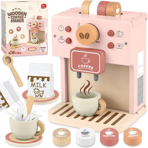 Airlab Kids Coffee Playset Toy Coffee Maker Set for Toddler Wooden Kitchen