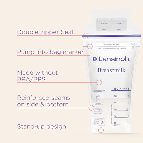 Lansinoh Breastmilk Storage Bags, 100 Count, Easy to Use for Feeding, Baby Essentials, Presterilized, Hygienically