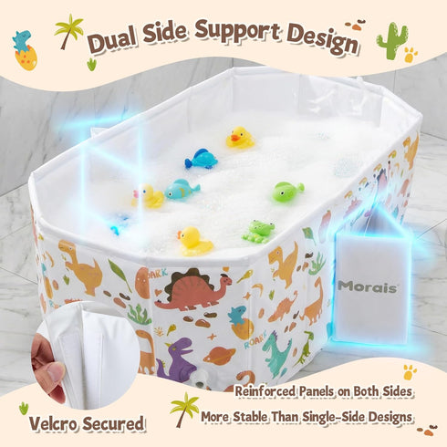 MORAIS 12 Toddler Bathtub Collapsible & Portable, Foldable Baby Bath Tub for Shower & Travel, Dual Drain Plug