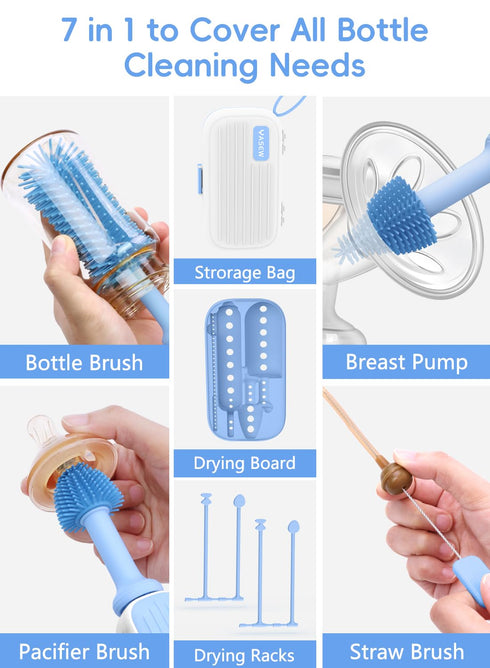 360 2000mAh Electric Baby Bottle Brush Cleaner for Travel BPA-Free Silicone, One-Button Deep Cleaning, Rechargeable