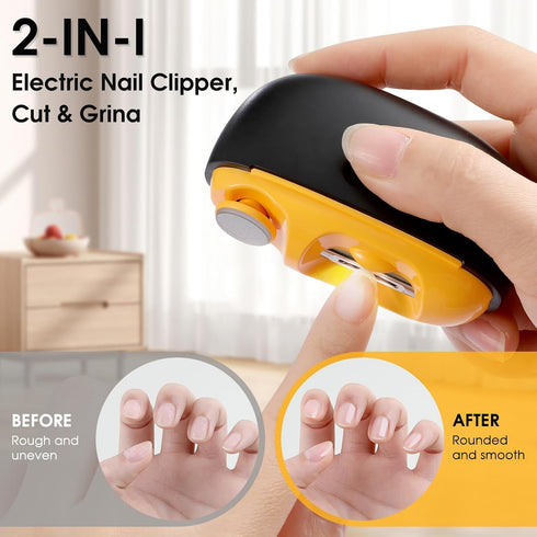 generic 2 1 Trimmer 2 in Smart Electric Nail Clipper USB Rechargeable Electric Nail with LED Light Adjustable Speeds