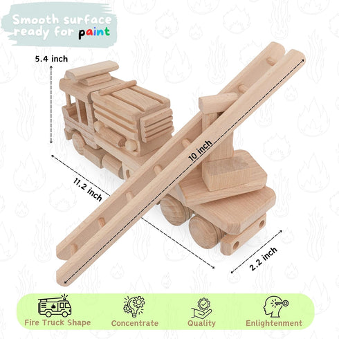 Wooden Fire Trucks, Fire Truck Toys for 3 Year Old Boys, DIY Handmade Realistic Toys for Preschool Learning Activities
