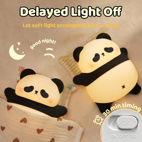3 Dimmable Rechargeable Cute Panda Night Light, Level Nursery Nightlight with Timer, Silicone Light Cute Animal Night