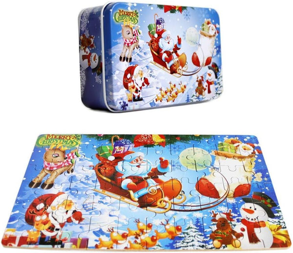 60 Piece Wooden Jigsaw Puzzle in a Box - Merry Christmas Santa Claus Early Childhood Education Toy