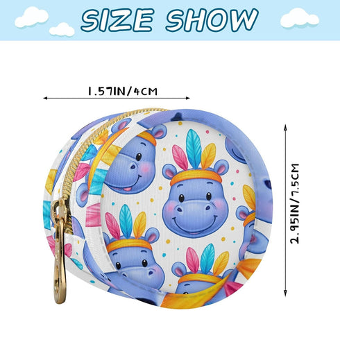Hippopotamus Round Pacifier Storage Case with Zipper, Portable Pacifier Case for Travel, Diaper Bag & Purse, Pacifier